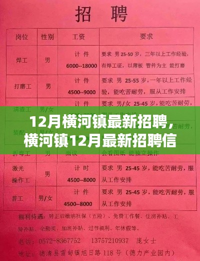 横河镇12月最新招聘火热来袭,优质职位挑战,等你来应聘!