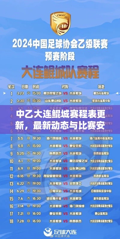 中乙大连鲲城赛程表更新,最新动态与比赛安排一网打尽